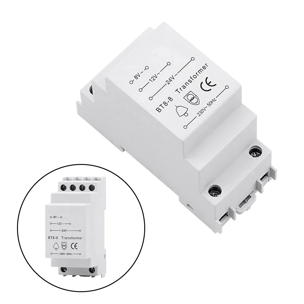 Doorbell Transformer 8-24V Bell Transformer 230V AC Inputs 8V 12V 24V Exports Din Rail Mounted Supports Multiple Outputs White