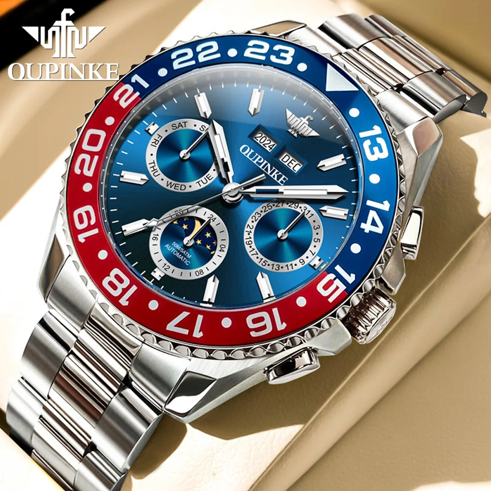 OUPINKE 3271 Original Men's Automatic Mechanical Watch Waterproof Luminous Multifunctional Dial Man Watches