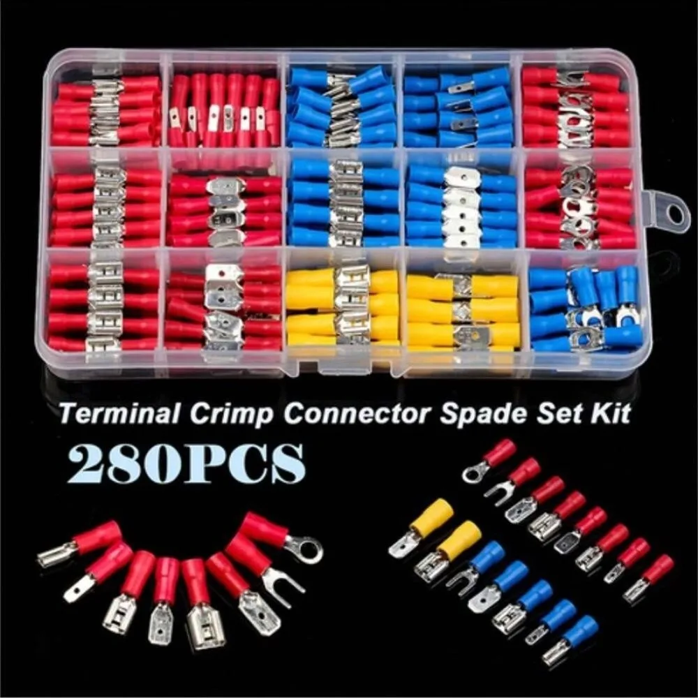 280pcs Multicolor Wire Terminal OT Type Tinplate Cold Pressure Terminal Set Round Lug Binding Post Crimp Terminals Wire Wiring