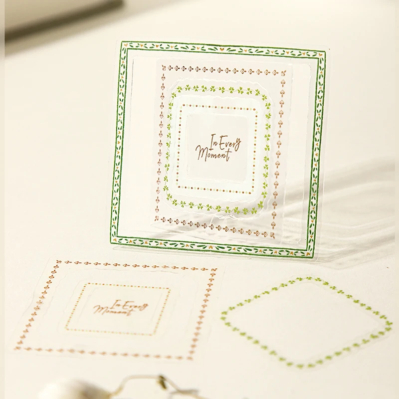 Mr.Paper 6 Packs Dreamy Lace Frame Die-Cut Stickers, Multi-Layer Border PET Stickers for Journal Scrapbooking DIY Decor