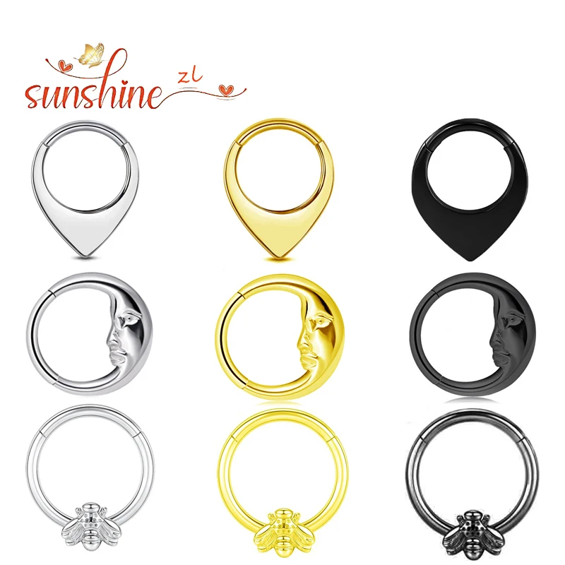 1PS Stainless steel High quality Waterdrop Septum Piercing Clicker Nose Rings 16G Segment Tragus Cartilage Daith Hoop Earrings