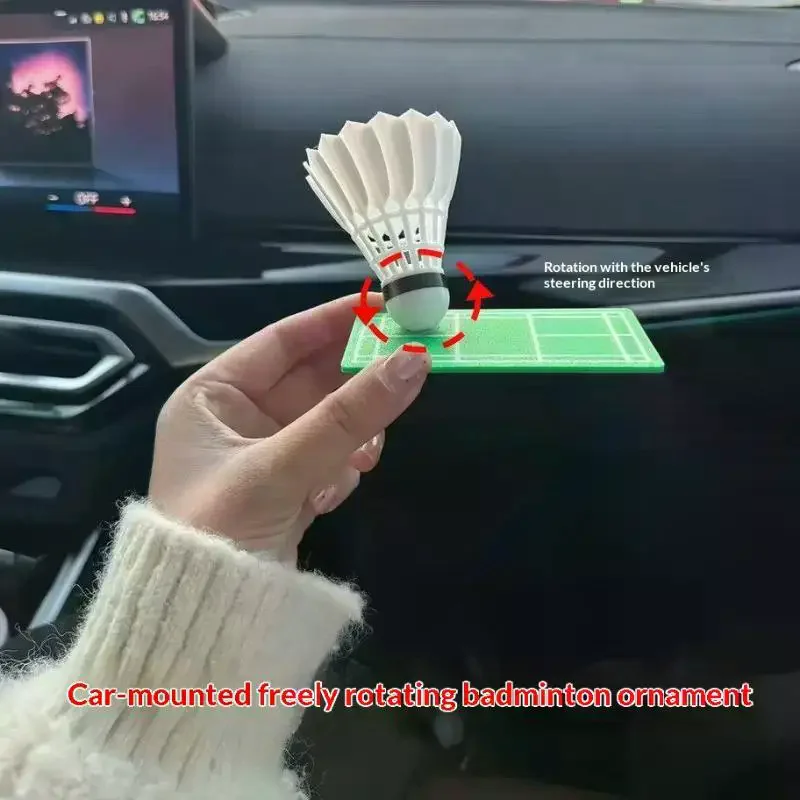 Rotating Badminton Car Ornament Creative Shuttlecock Dashboard Decor Shaking Toy For Badminton Fans Car Decoration