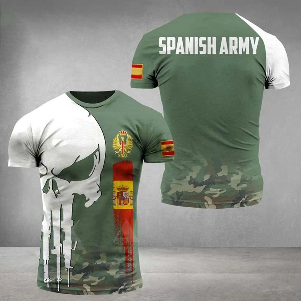 

Spanish Flag Graphic Men's T-shirt Army Casual Short Sleeved Tees Men Hunting Tshirt Spanish Veterans Top Camouflage Clothing