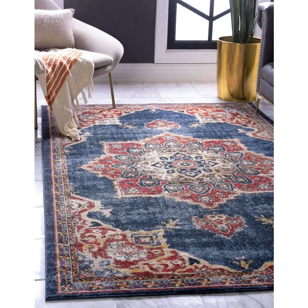 

Traditional Classic Vintage Inspired Area Rug with Warm Hues 10' 0 x 14' 0 Rectangular, Navy Blue, Carpets