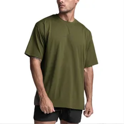 T-shirt manches courtes pour hommes, ample, col rond, couleur unie, épaules tombantes, nouvelle tendance été 2022