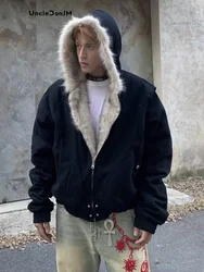 Uncledonjm Pelzkragenmantel für Herren und Damen, warme Winterjacke mit Baumwollpolsterung, luxuriöse Herren-Winterjacke