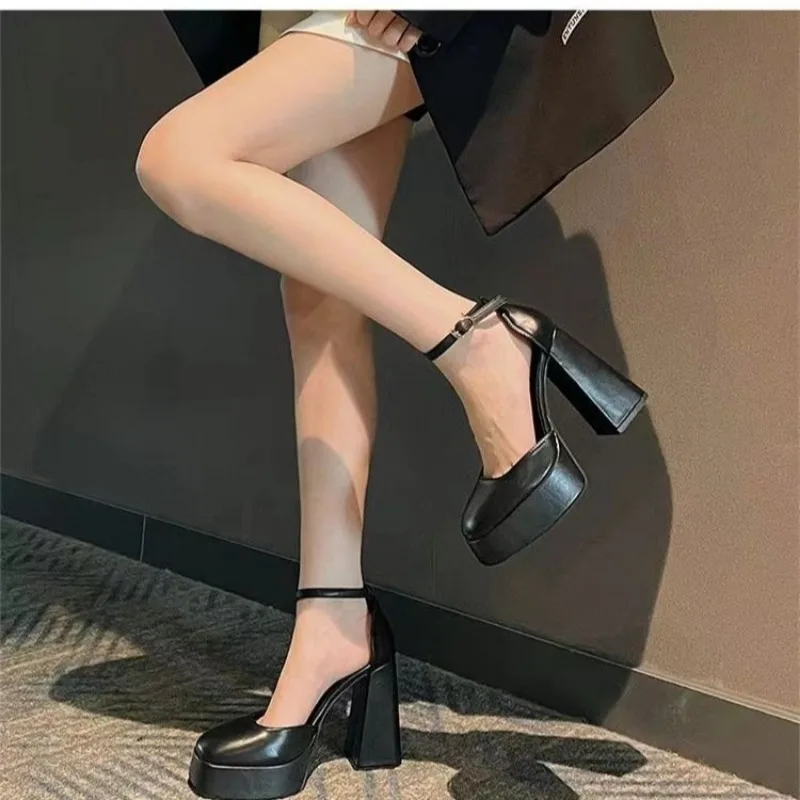 Woman\'s High Heels Pumps Chunky Ankle Strap Sweet Platform Square Mary Janes Spring Versatile Fashion Night Club Cosplay Shoes