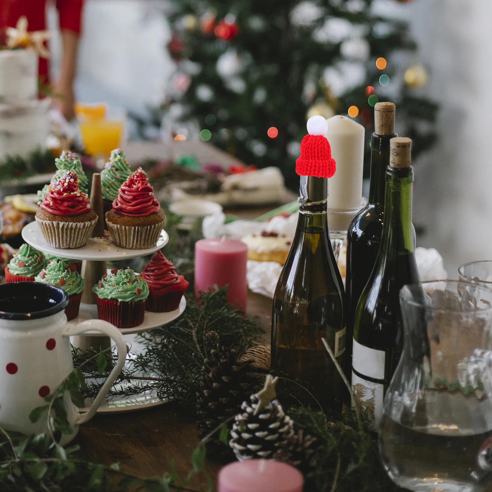 

5 Sets Christmas Ornament Bottle Hat Decor Mini Cover Delicate Scarf Decoration Holiday Hats