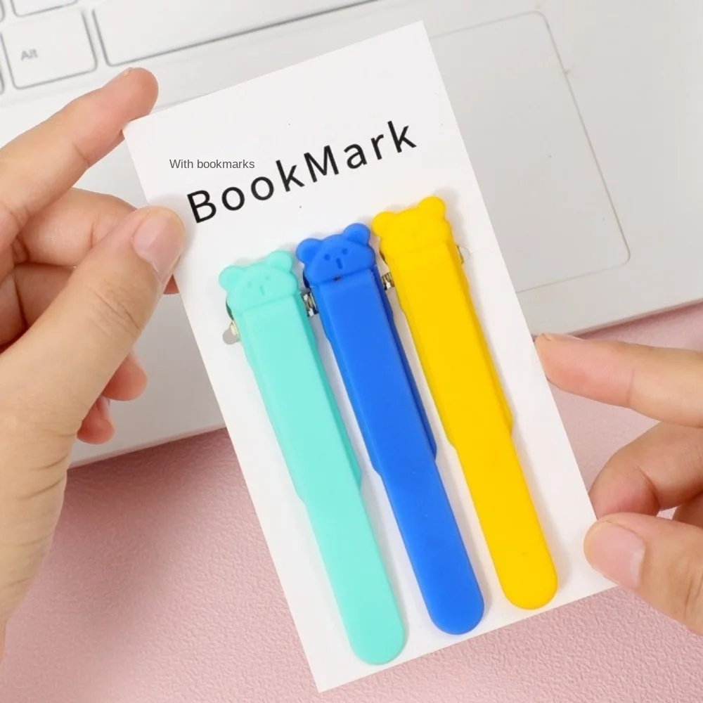 1/3 Pcs Cute Bear Bookmark Clip Automatically Follows Silicone Notebook Page Divider Stationery Supplies Book Markers