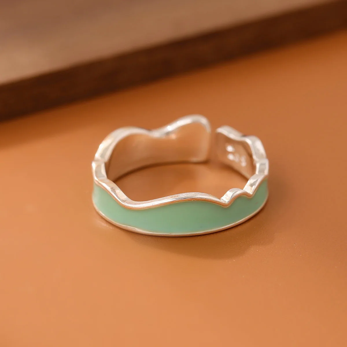 

New Fashion Simple Blue Wavy 925 Sterling Silver Personality Geometric Irregular Exquisite Opening Rings R367