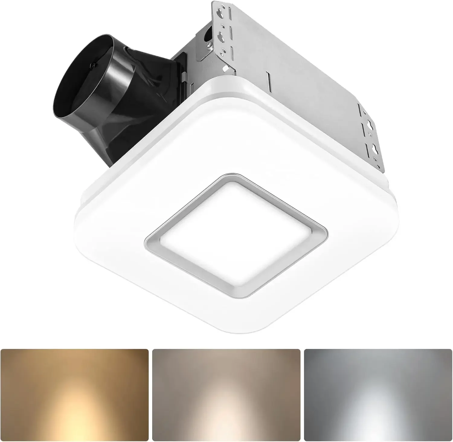Exaustor de banheiro com luz, 110 CFM 2.0 Sones, 27W Ventilador de banheiro com luz para casa, luz LED 1500lm 3000K/4000K/5000K Sel