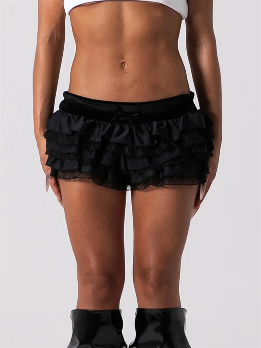 Dames chique gelaagde rok met ruches, casual kanten patchwork minirok met trekkoord voor strandvakantie club streetwear