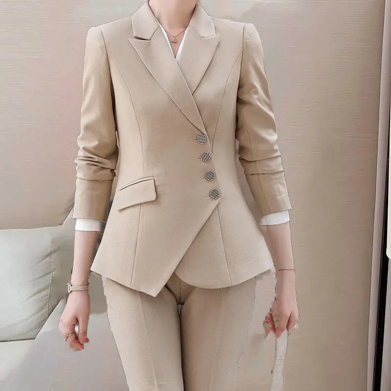 Veste de costume pour femme, ensemble de costume professionnel, style déesse à la mode, noir, vêtements formels d'automne, nouveau, 2 pièces, petit, 2021