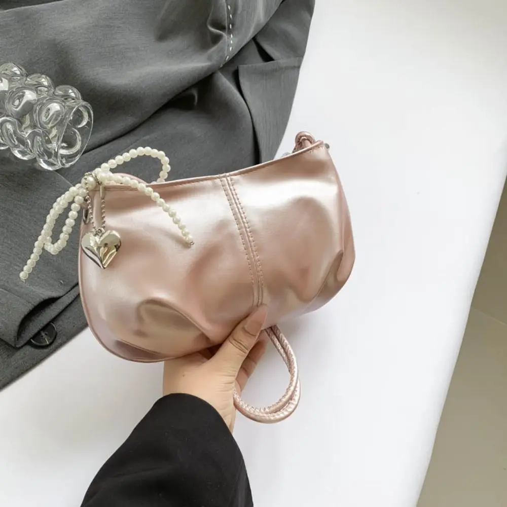 

Luxury Pu Bowknot Underarm Bag Pendant Korean Style Y2k Shoulder Bag Pearl Key Ring Pearlescent Tote Bag Girls