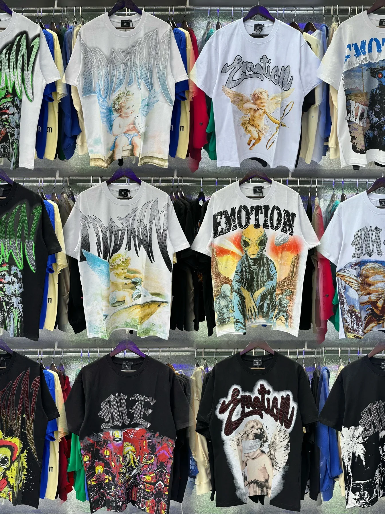 Mixed Emotion Angel Rhinestone Short Sleeve Loose Fit Pure Cotton Unisex T-Shirt Citywalk Spring Season Non-Retardable Color