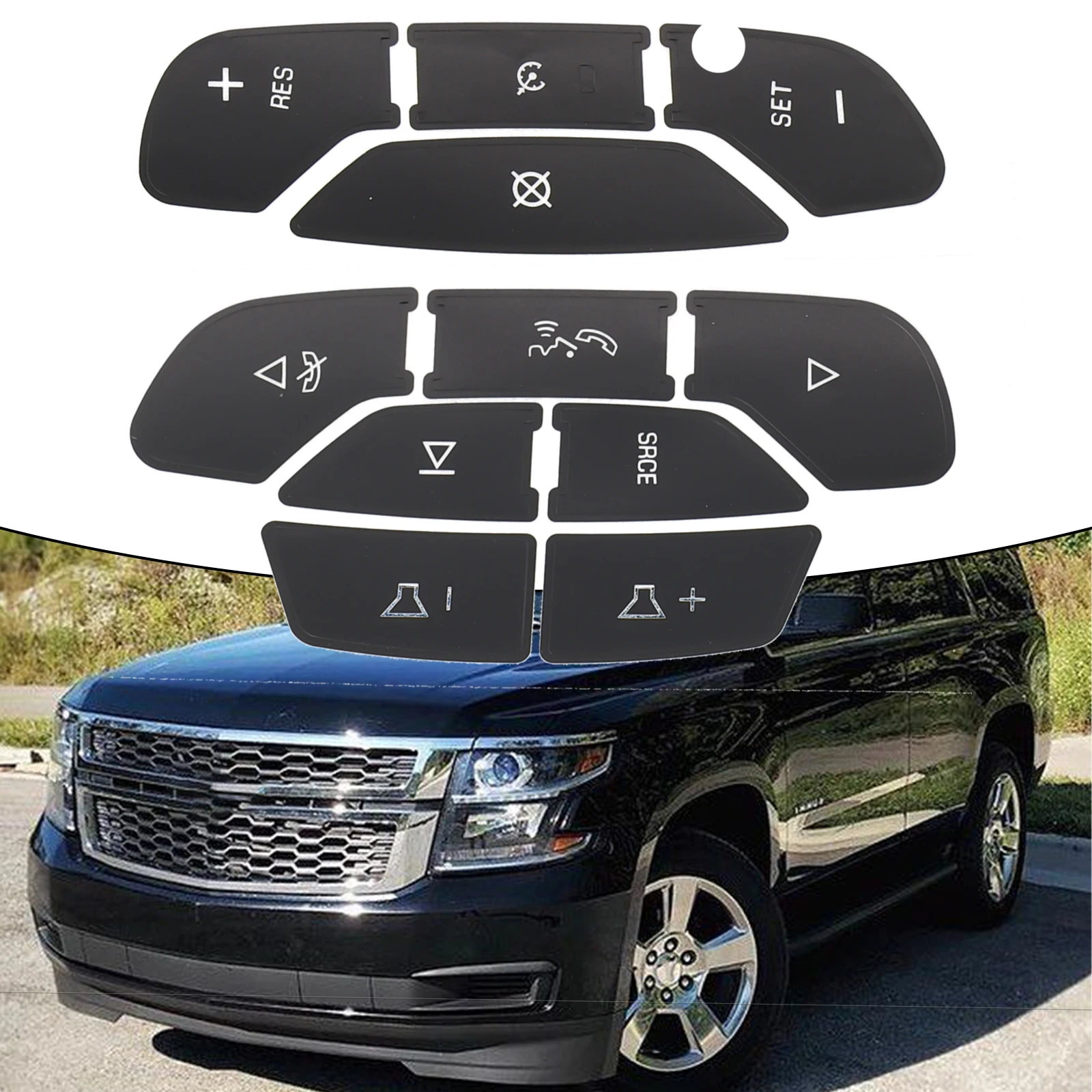 Practical Car Accessories Button Stickers Steering Wheel Direct Fit Plastic Black For Tahoe For Yukon 2007-2014