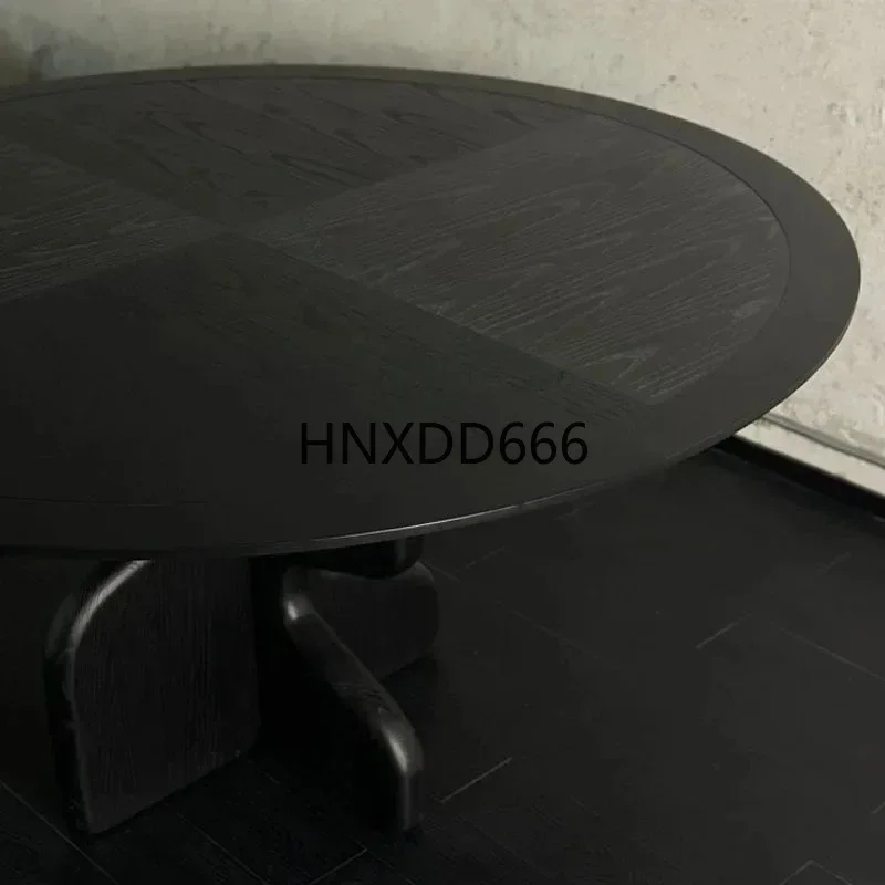 Medieval designer creative round solid wood dining table wabi sabi wind high-end round table