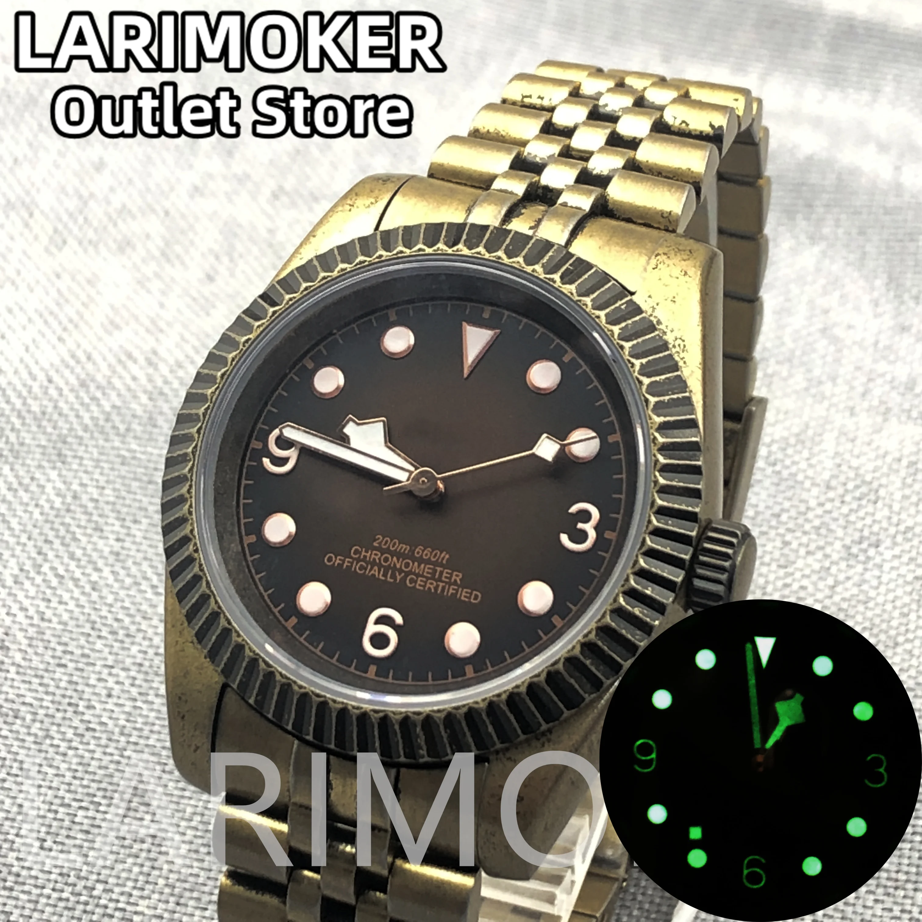 

LARIMOKER 39mm Brown dial gold Rose gold bronze coating sapphire glass Automatic Men's Watch fit NH35 PT5000 movement