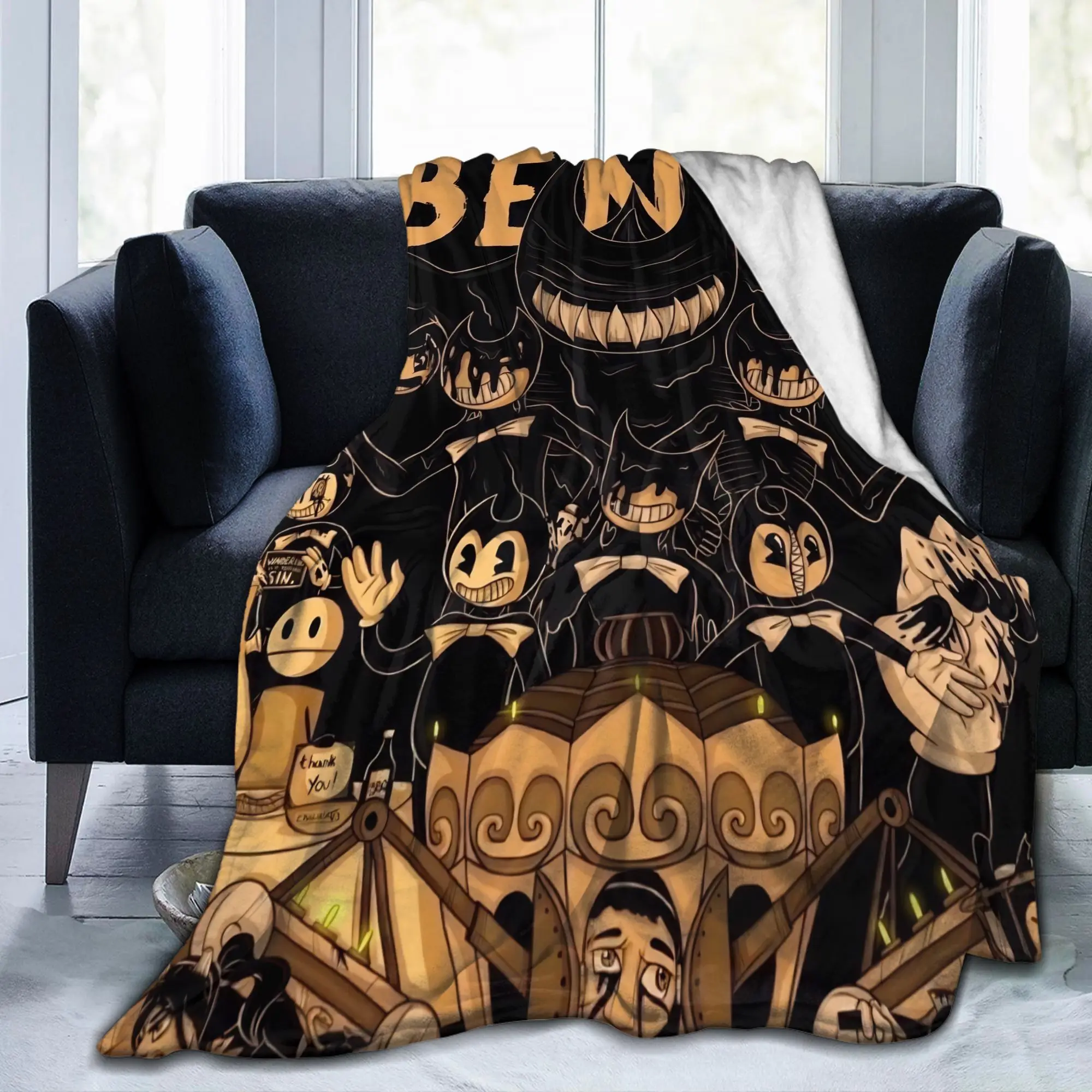 Bendys Horror Game Inked Machines Blanket Coral Fleece Plush Printed Puzzle Multi-function Lightweight Throw Blanket for Home