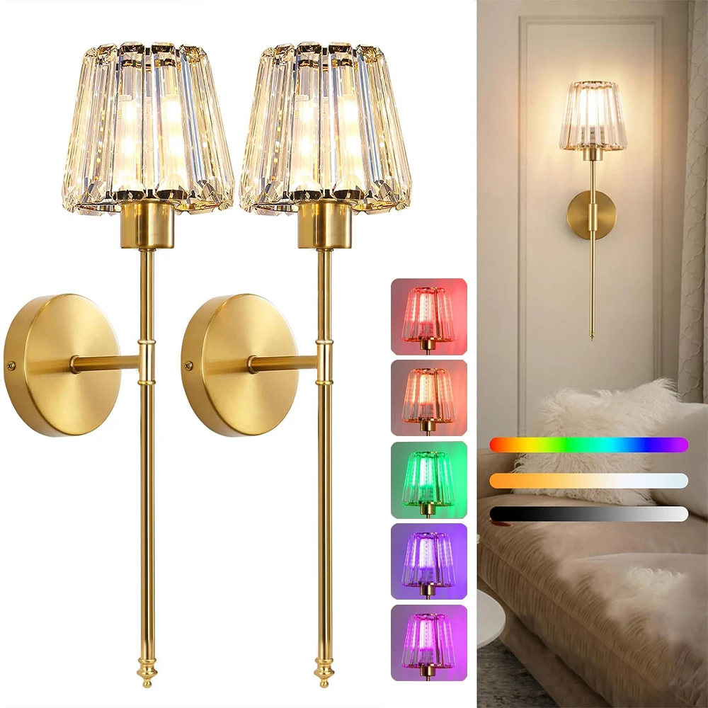 American Style Wall Lamp No wiring LED Rechargeable Bulbs wall Light Crystal wall Sconce For Bedroom Background Home Lighting