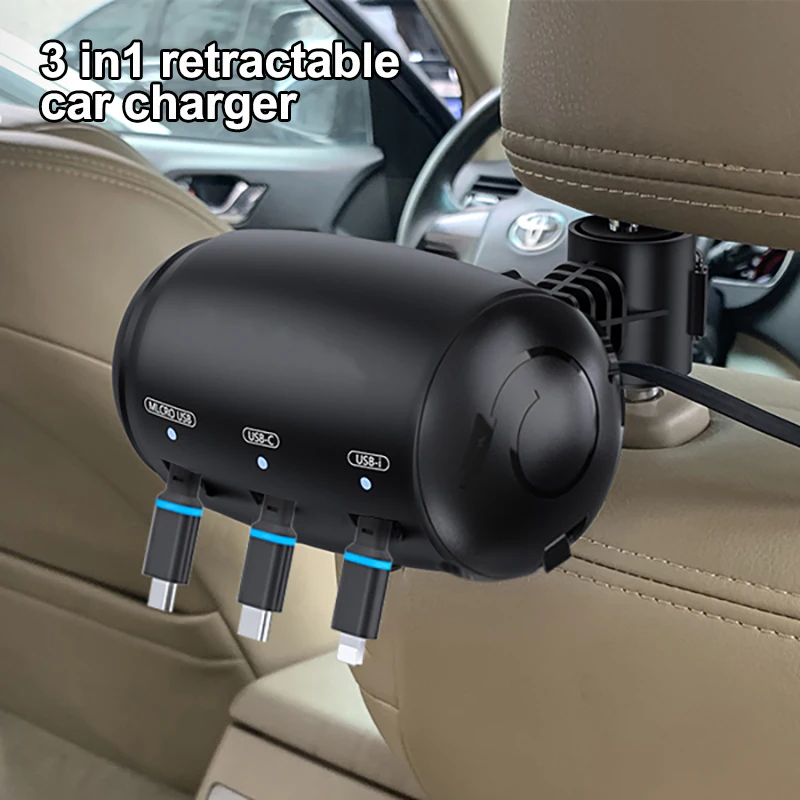 

Multi Car Retractable Backseat 3 in 1 Car Charging Station Box Compatible with All Phones Dock Attach to Headrest