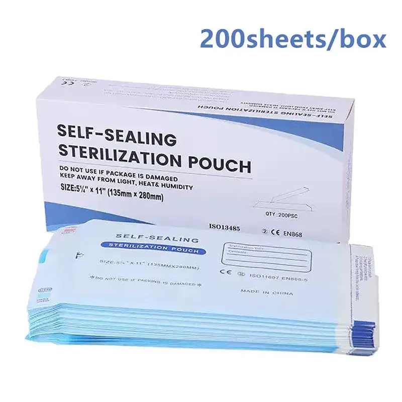 200PCS Self-Sealing Sterilizer Pouches Bags 4 Size Disposable Nail Art Disinfection Bag Tattoo Nail Dental Tool Storage Bag