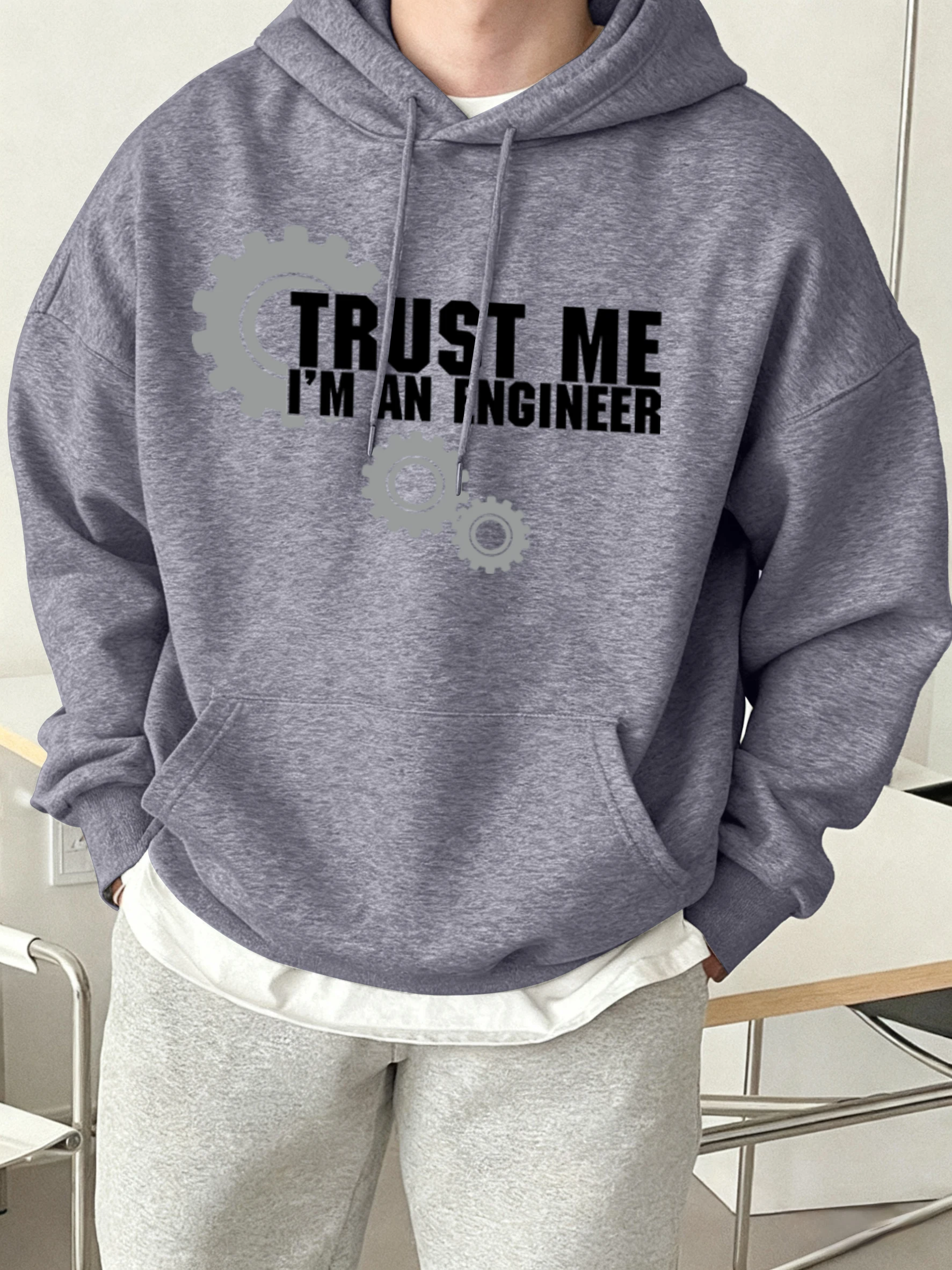 Trust Me I'M An Angineer Print Herren Hoodie Weiche Herbst Warme Langarm Fleece All-Match Pullover O-Ausschnitt Unisex Lose Sportbekleidung
