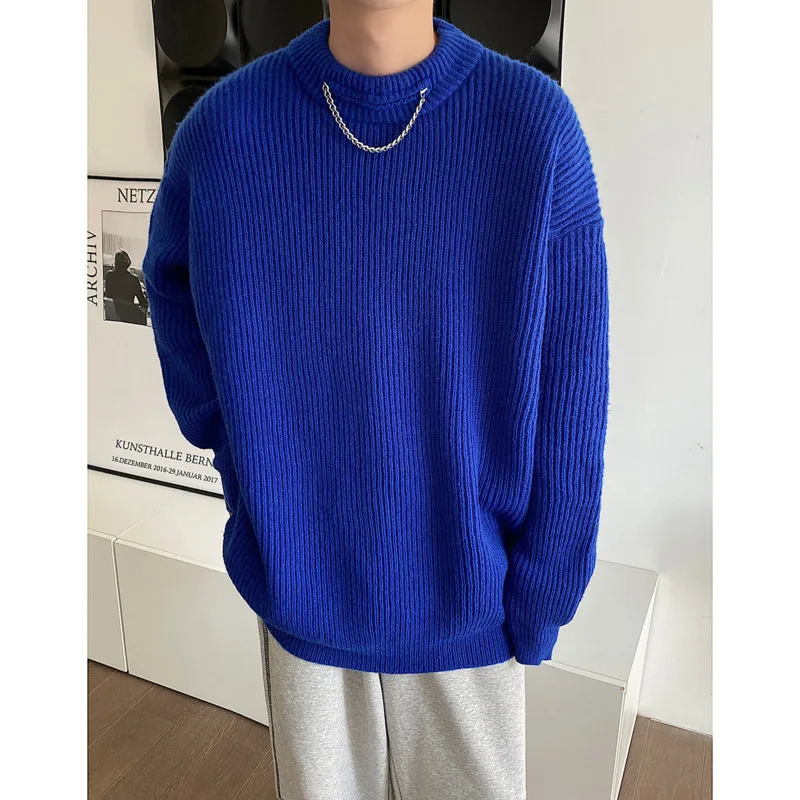 Winter Blue Sweater Men Warm Fashion Black Casual Knitted Pullover Men Korean Loose Long Sleeved Sweater Mens Jumper Clothes