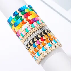 Metal New Hot Gold Color Enamel Rainbow Tile Bracelet Colorful Enameled Elastic Tile Arrow Bead Bracelet for Women Jewelry