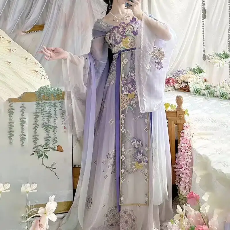 

Hanfu Dress Women Chinese Embroidered Gradient Purple Hanfu Halloween Carnival Cosplay Costume 2025 Summer Vintage Hanfu Dress