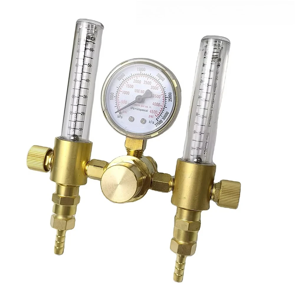 Argon Regulator Dual Output CO2 Flowmeter for TIG MIG Welder   and Backpurge 60 SFCH - CGA 580 Inlet Connection