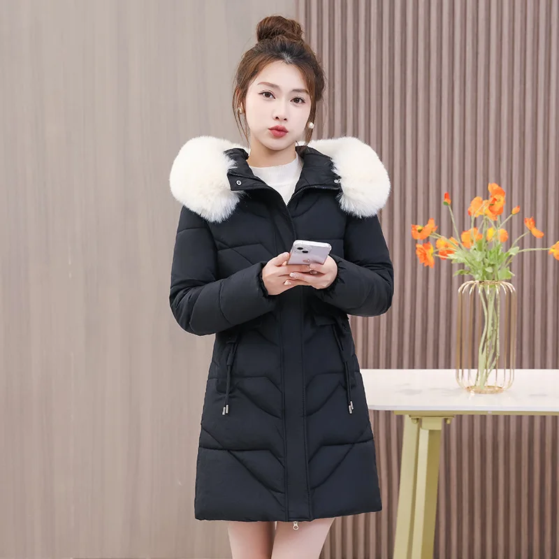 Women Big Fur Collar Cotton Padded Parka Coat Winter Female Thicken Windproof Warm Outwear 2023 Winter Hooded Loose Long Jacket