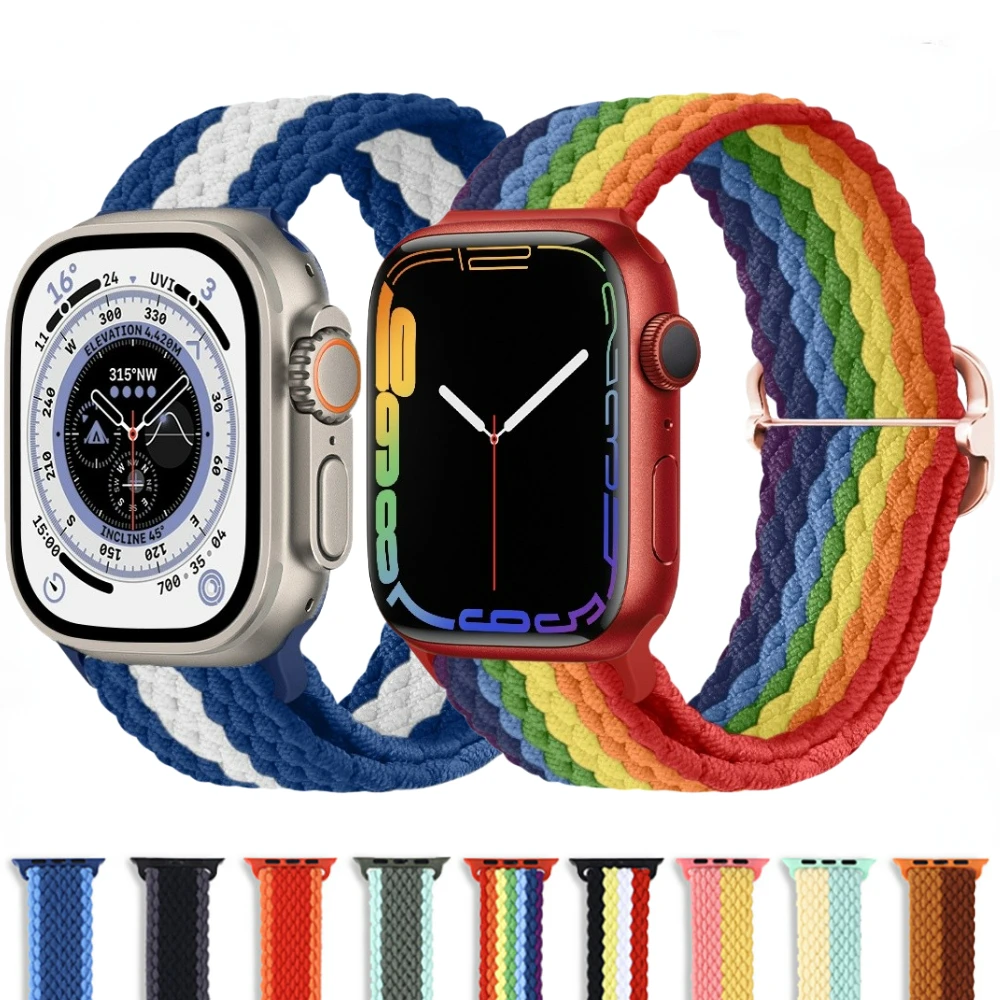 

Braided Nylon Loop Strap For Apple Watch Band 45mm 41mm Ultra 49mm 44mm 40mm 42mm 38mm Bracelet for iWatch Series 8 7 SE 6 5 4 3