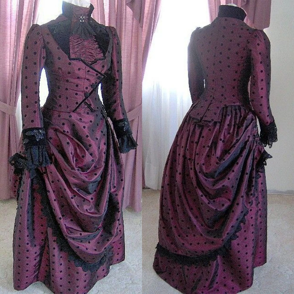 Gotisches Kleid im Stil der 1887er Jahre, viktorianisches edwardianisches Herzoginnen-Steampunk-Besucherkostüm, Renaissance-Nobilitäts-Theater-Vampir-Ballkleid