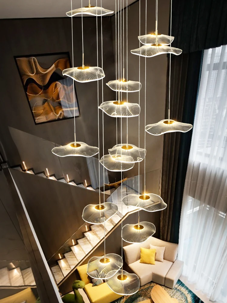 Imagem -03 - Modern Led Chandeliers para Decoração de Interior Designer Pendant Lamp Golden Staircase Lamp Iluminação do Quarto Coffee Shop Designer