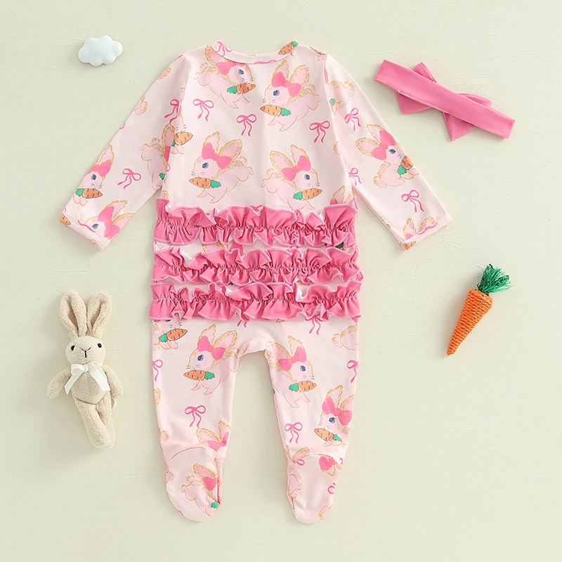 رومبير ربيعي مزين بالزهور للفتيات الصغيرات بأكمام مكشكشة وعصابة رأس متطابقة للاحتفال بعيد الفصح #5