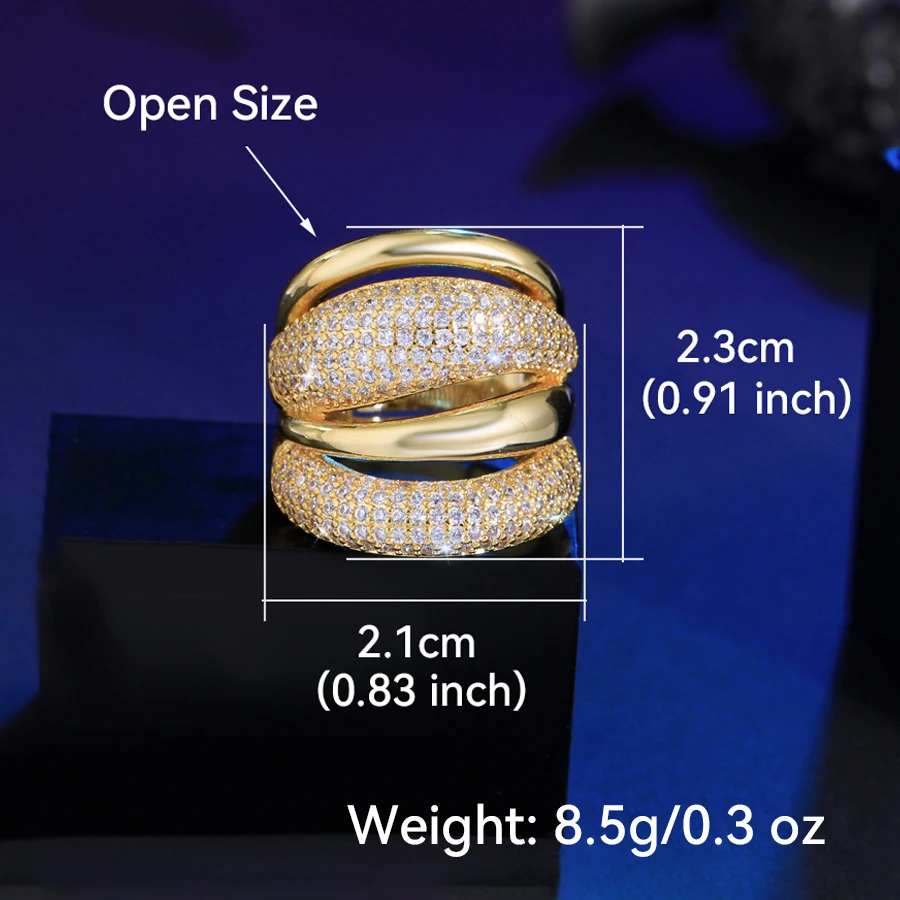 ThreeGraces أنيقة لامعة زركونيا متعدد الطبقات تصميم فاخر الزفاف حفل زفاف قابل للتعديل حجم خاتم للنساء R170 #5