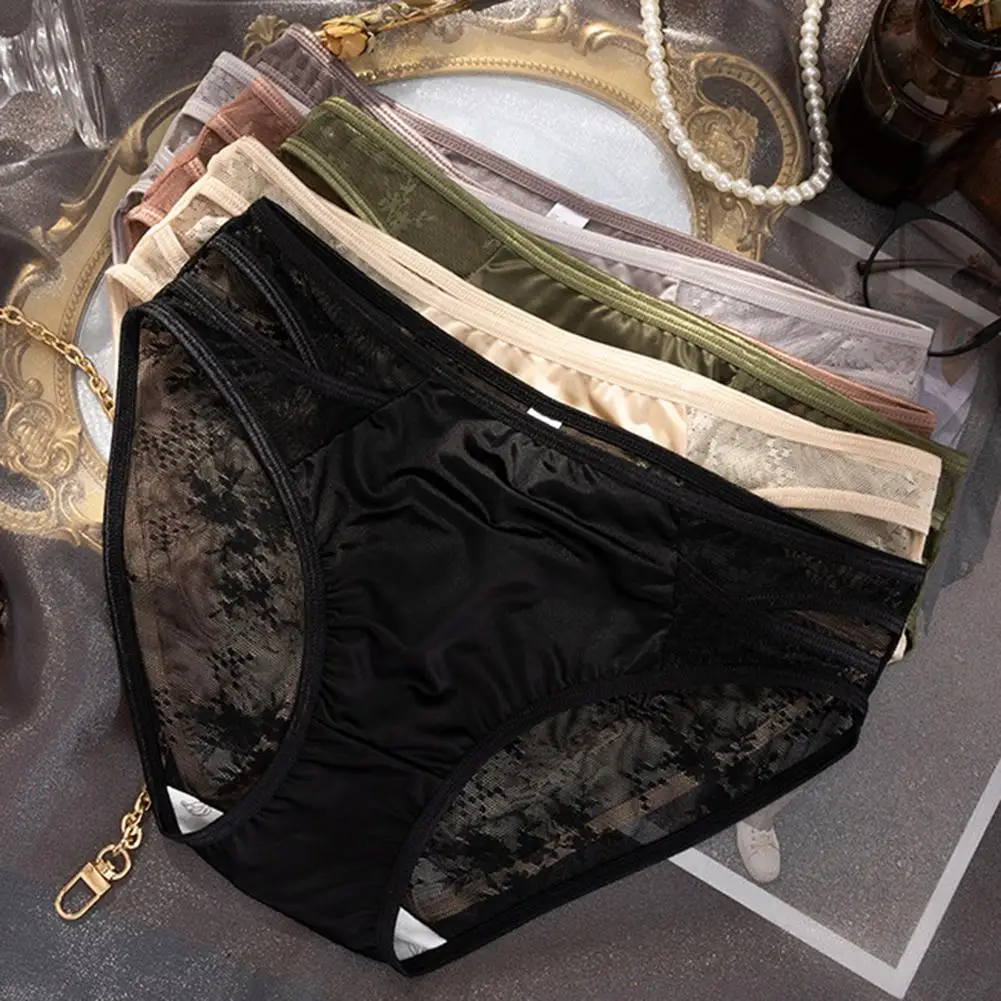 

Sexy Mid Rise Women's Underwear Lace Satin Breathable Plus Size Triangle Lingeries Sexy Hot Pants Japanese Woman Panties Fashion