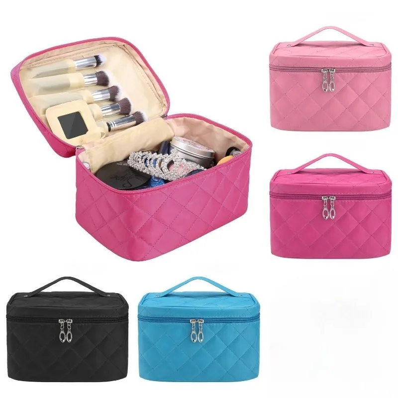 Women Fashion Lingge Cosmetic Bag for Make Up Large Capacity Handbag Travel Toiletry Makeup Bags Wash Necessaire Cosmetic Box