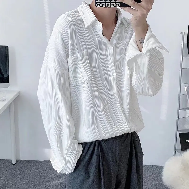 

Men's Long Sve irt Thin Design Sensation Hong Kong Sle Spring Summer Casual Striped Pattern Loose Fit Four Seasons Uni...