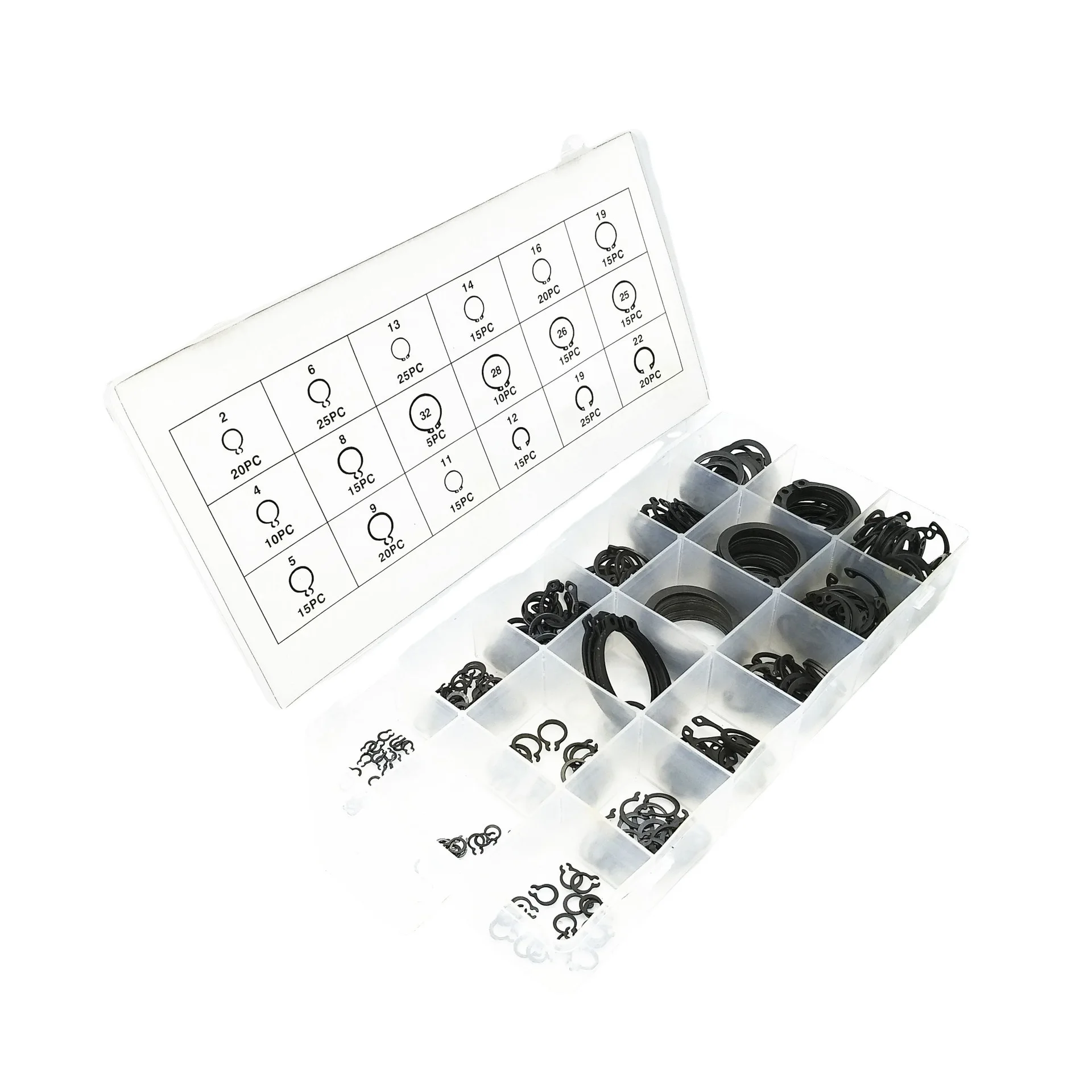 300pc Circlip, Retaining Ring, Hardened C-shaped Opening Inner Outer Snap Ring Set, Use To Limit The Shaft Collars Displacement