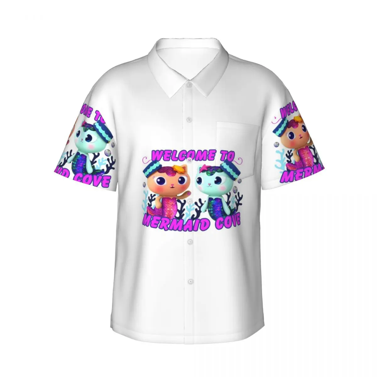 

Featuring SunnyCat And Mercat Gabbys Dollhouse Men's Shirts Hawaiian Short Sleeve Shirt Casual Lapel Tops for Summer Beach