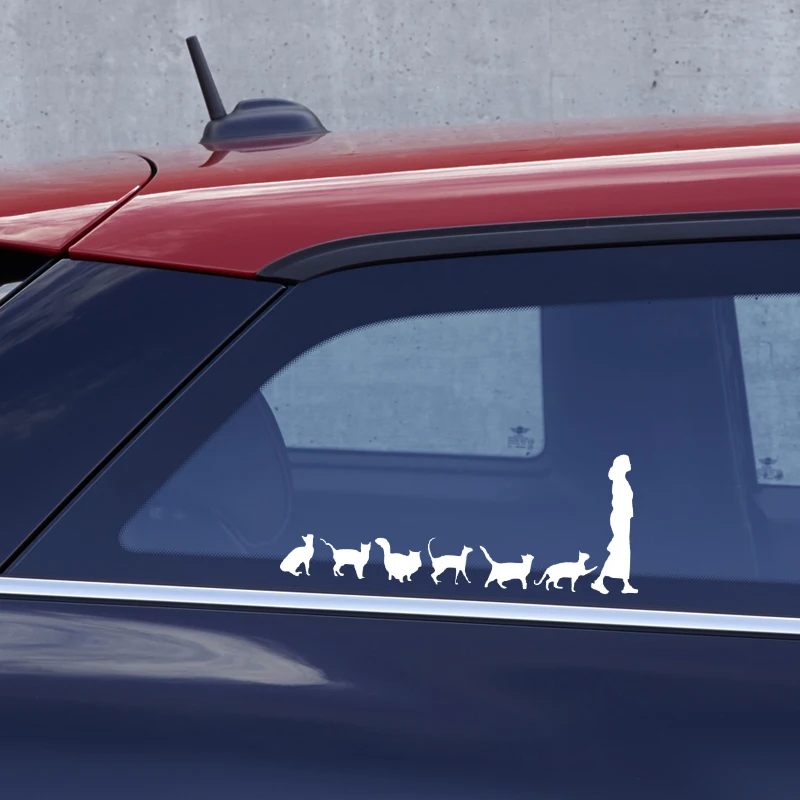 30x12cm Cat Follow Lady Cute Auto Stickers Sticker Car Windows Motorbike Bumper Laptop Decor Vinyl Decal Car Accessories