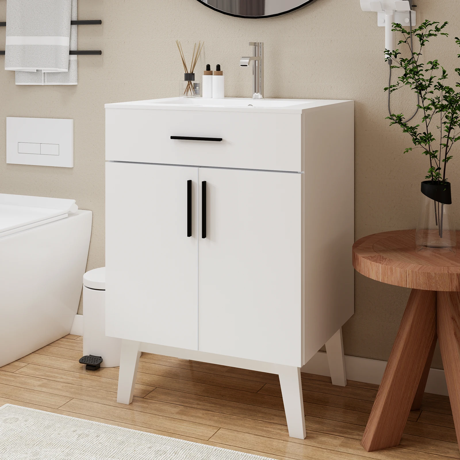 24in White Bathroom Vanity Cabinet Modern Freestanding Bathroom Storage Cabinet With Drawer Without Sink
