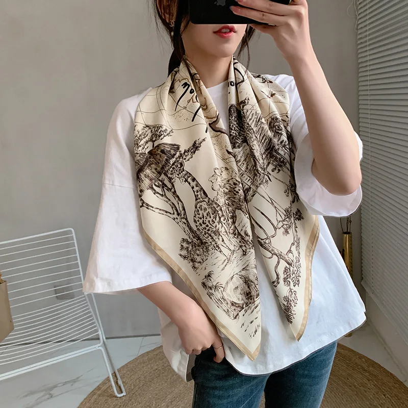 2023 spring French scarves retro women\'s fashion temperament twill scarf 90 square printed scarves wholesale