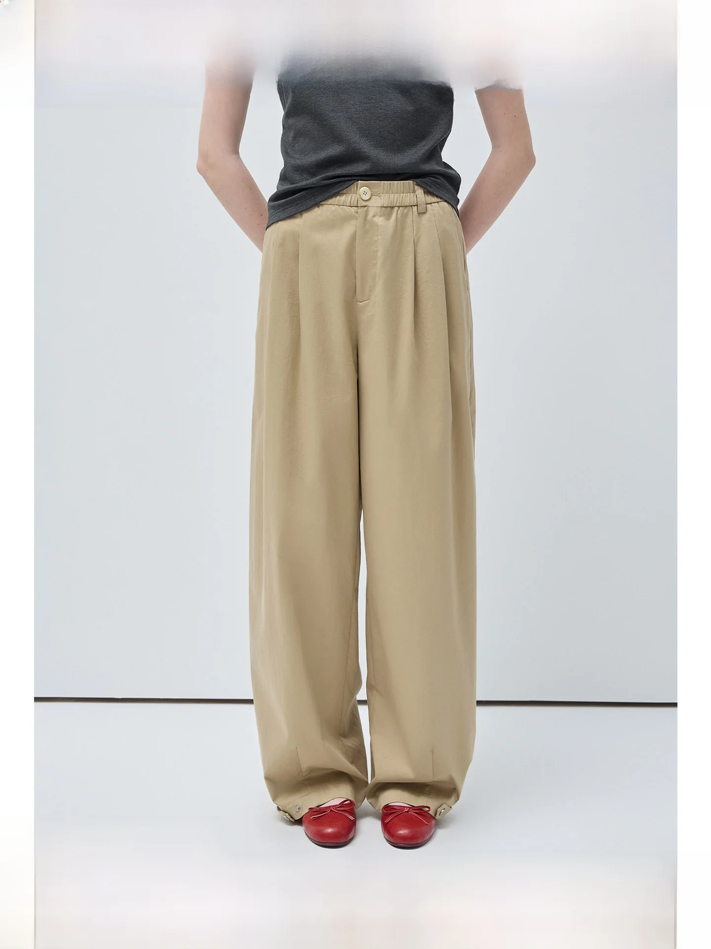 

High Waist Elastic Wide Leg Casual Pants for plus Size Women Spring New Sle Loose Fit Straight Cut Single Piece Ladies Trou...
