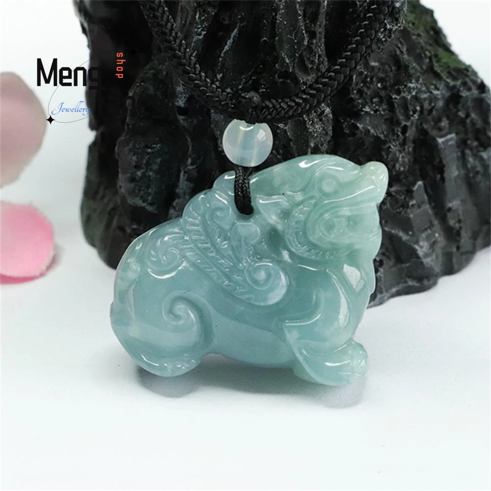 

Natural Jadeite Blue Water Pixiu Jade Pendant Exquisite Elegant Simple High-grade Necklace Luxury Quality Jewelry Holiday Gifts