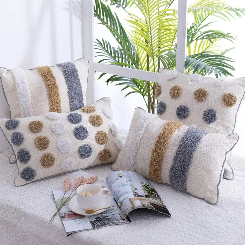 

Cushion Cover Plush Cotton Linen Pillowcase Warm Tassel Home Decoration Suitable for Multiple Scenarios Car Living Room 45X45cm