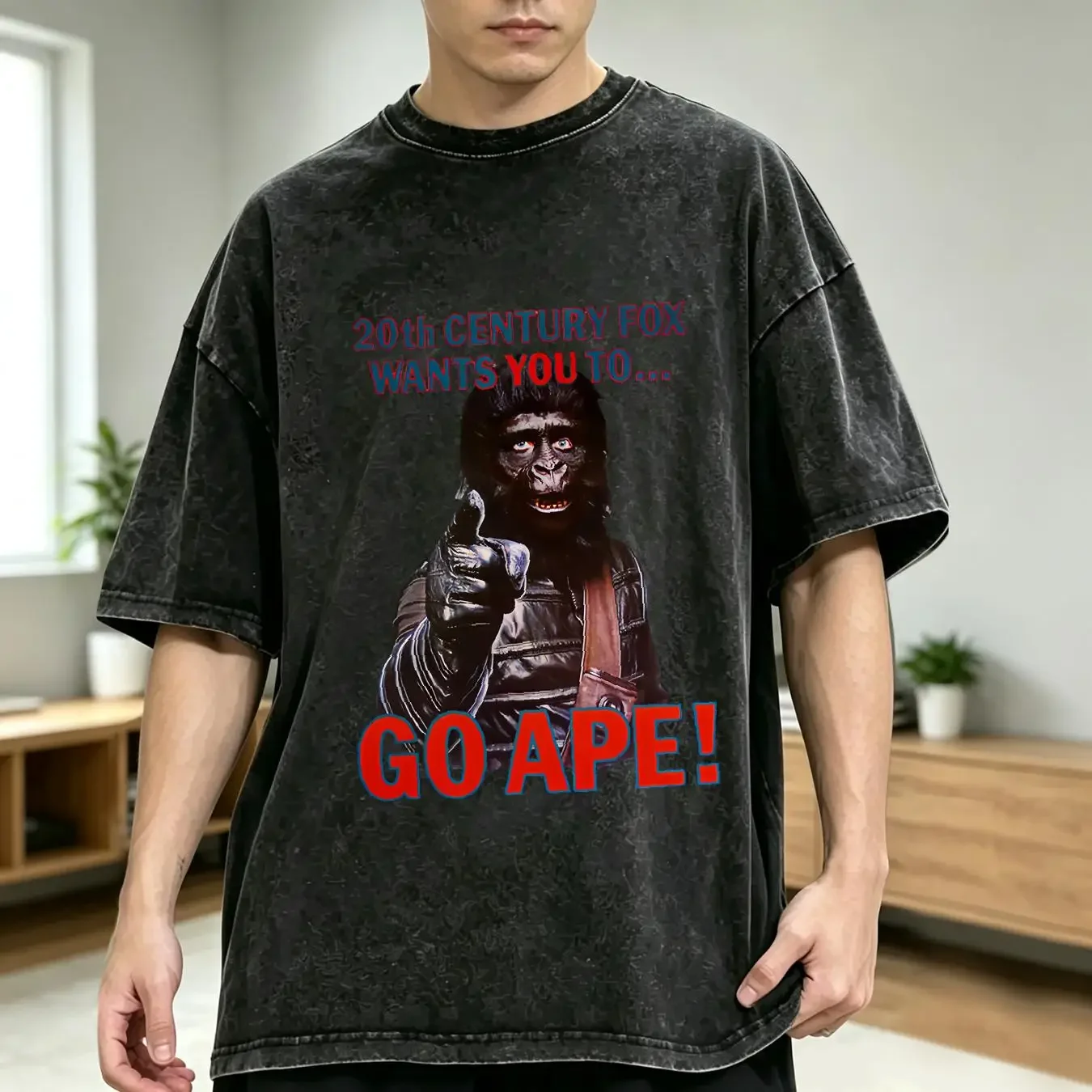 washed T Shirt Planet Of The Apes 70s Movie Go Ape Promo Trending Fan Parody long or short sleeves vintage Washed Breathable