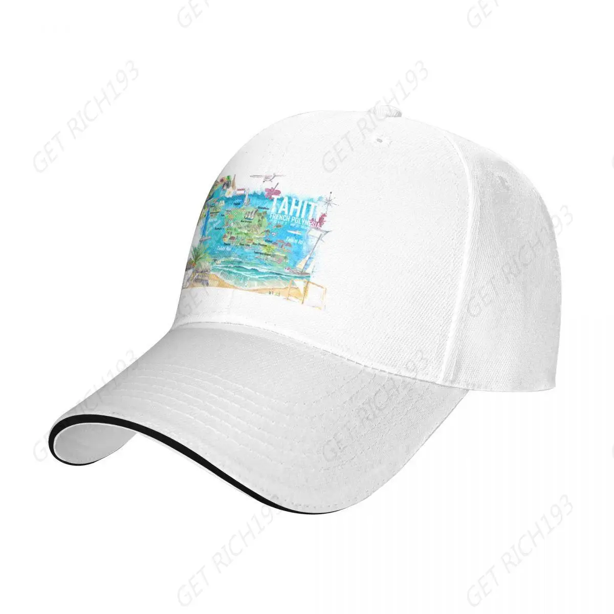 Tahiti Illustrated Travel Map With Roads And Highlights Cap Baseball Cap Fur Hat Men Hats Women One Size